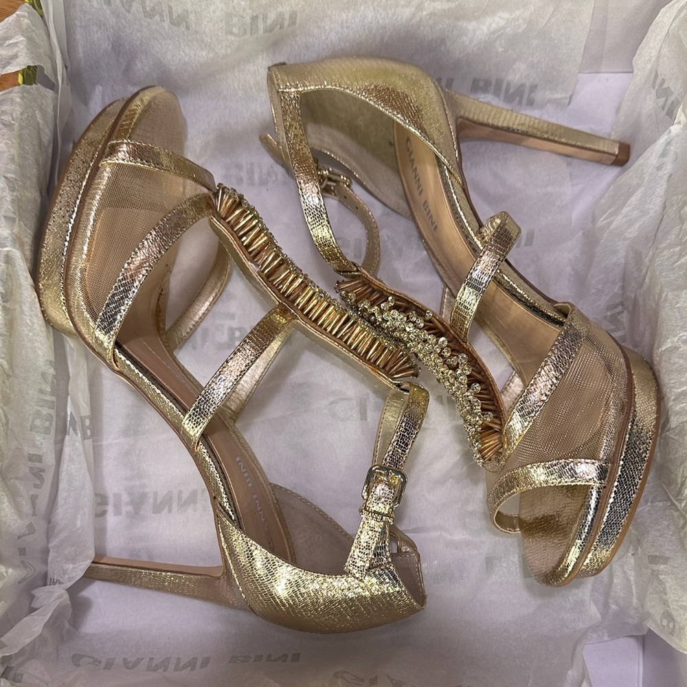 Gianni Bini Brynlee Sand Gold Heels